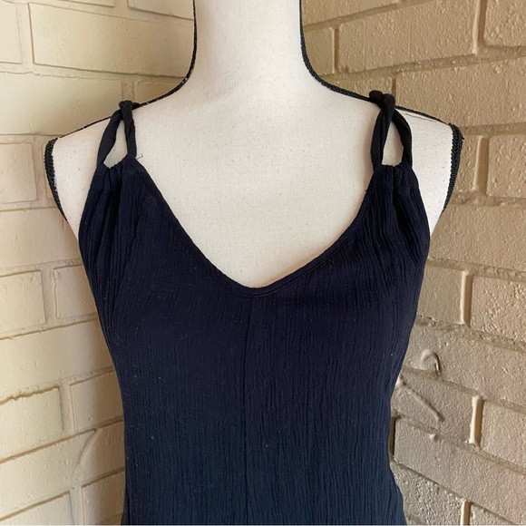 Garnet Hill Sz Medium Black Maxi Cotton Gauze Boho Sundress Lined Beach Comfort - Picture 2 of 9